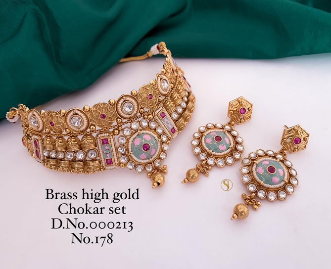 Brass High Gold Bridal Jewellry Chokar Set 8 Wholesale Market in Surat With Price
